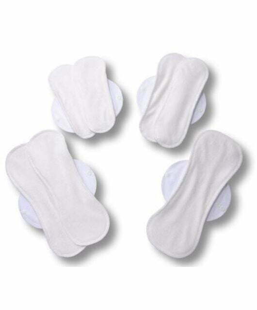 Komplet 7 pralnih vložkov za menstruacijo nebeljen eko bombaž (S, M, L in XL)